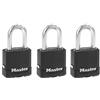 Master Lock M115XTRILFCCSEN - Lucchetto in acciaio laminato rivestito in magnum largo 4,5 cm, diametro 1,8 cm, spazio arco da 3,8 cm, confezione da 3, colore: nero e argento