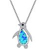IMINI Collana con ciondolo a forma di pinguino con opale blu, per donne e adolescenti, con zirconia cubica, regolabile, leggera, senza nichel, idea regalo, Medio, Metallo, Zirconia cubica