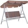 Easycomfort Dondolo da Giardino a 3 Posti in Metallo, Tetto Parasole Rimovibile e Lavabile, Marrone e Argento, 171x108x154cm