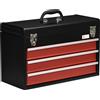 Easycomfort DURHAND Cassetta Porta Attrezzi in Acciaio con 3 Cassetti e Vassoio Superiore, 51x22x32 cm, Rosso e Nero