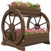 EasyComfort Fioriera in Legno da Esterno a 2 Livelli con 3 Vasi e Ruote di Carro Stile Country, 64x54x60cm