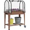 EasyComfort Fioriera Rialzata con Mini Serra per Piante, Ruote e Ripiano, 80x40x120cm, Marrone