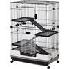 Easycomfort Gabbia a 3 Piani in Metallo con Vassoio per Roditori, Conigli e Furetti con 4 Ruote, 81.2x52.7x114cm, Nera