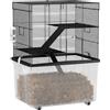 EasyComfort Gabbia per Criceti 3 Piani con Ruote, 2 Piattaforme, Rampe, Ciotola e Bottiglia, 58x43x74 cm, Nero