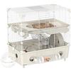 EasyComfort Gabbia per Criceti a 2 Livelli e 3 Porte con Ruota e Tubi, in Acciaio, PS e PP, 44.5x28x44 cm, Crema e Bianco