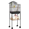 EasyComfort Gabbia per Uccelli con Piedistallo, Ruote Girevoli, Ripiano e Accessori, 46x36x120 cm, Nero