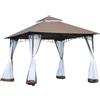 Easycomfort Gazebo da Giardino 3x3m con Zanzariera, Tetto a 2 Livelli e Struttura in Metallo Marrone