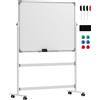 EasyComfort Lavagna Magnetica Bianca a 2 Facce con Accessori e 4 Ruote, in Alluminio e Acciaio, 127x50x165 cm
