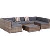 Easycomfort Salotto da Giardino in Rattan da 7 Pezzi con Tavolino e Divano Modulabile con Cuscini, Grigio