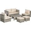 Easycomfort Salotto da Giardino in Rattan PE da 8 Pezzi con Poltrone, Tavolini e Sgabelli, Beige