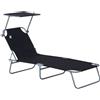 Easycomfort Lettino Prendisole da Giardino, Sdraio Pieghevole e Regolabile con Tettuccio in Tessuto Nero, 187x58x50cm