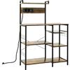 EasyComfort Scaffale Cucina Multipresa per Microonde con Ripiani e Cestino a Rete, 90x42x130cm, Marrone