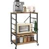 EasyComfort Scaffale da Cucina a 3 Livelli con Ruote e 4 Ganci, Industriale e Struttura in Acciaio,Telaio del carrellino, 60x40x84cm, Teak