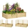 EasyComfort Letto per Orto con 3 Tralicci e 2 Fioriere in Legno di Abete con Fondo Aperto, 119x62.5x64 cm, color Legno