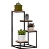 EasyComfort Scaffale per Piante a 4 Livelli in Acciaio e Legno, 40x40x75.5 cm, Marrone e Nero