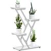 Easycomfort Scaletta Portavasi a 4 Livelli per Interni ed Esterni in MDF e Acciaio, 50.5x24x81 cm, Bianco