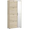 EasyComfort Scarpiera con Specchio per 16 Paia di Scarpe, 4 Cassetti a Ribalta e 2 Armadietti, 82x30x168cm, Rovere