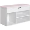 Easycomfort Scarpiera Panca con Sedile Imbottito Ribaltabile da Ingresso Legno 80x30x47cm Bianco