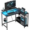 EasyComfort Scrivania Angolare Reversibile con LED, Prese di Corrente e Prese USB, Ripiani e Supporto Monitor, Nero