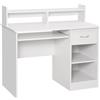 Easycomfort Scrivania per Computer Compatta, Scrivania PC Fisso in Legno Bianco con Ripiano Tastiera Estraibile e Mensole 104x48x95.5cm