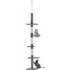 EasyComfort Albero Tiragraffi a 4 Livelli ad Altezza Regolabile, in Truciolato, Peluche e Sisal, 40x34x230-260 cm, Grigio