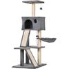 Easycomfort Albero Tiragraffi Accessoriato con Cuccia Lettino Sospeso e 2 Pedane in Peluche Grigio e Corda Sisal 60x49x130cm