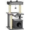 Easycomfort Albero Tiragraffi con Corde Sisal, Casetta e Amaca, Rivestimento Peluche e Feltro, Altezza 100cm, Grigio
