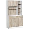 Easycomfort Mobile Buffet Dispensa Cucina, Ante Cassetti e Vani Aperti, 100L x 39P x 181.5Acm Bianco e Legno