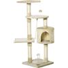 Easycomfort Albero Tiragraffi per Gatti con Cassetta, Pallina, Corda per Gioco e Relax, 75x40x112 cm, Beige