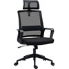 EasyComfort Sedia da Ufficio Ergonomica con Poggiatesta e Altezza Regolabili, Funzione Dondolo e Ruote, Nero