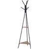 Easycomfort Appendiabiti ad Albero con 2 Ripiani Nero e Marrone in Metallo e Legno