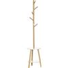 Easycomfort Appendiabiti da Terra per Ingresso in MDF e Alluminio con 5 Ganci in Bambù e Tavolino Rotondo, 39.5x39.5x171 cm