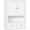 EasyComfort Armadietto Pensile Bagno a 2 Ante con Ripiano Aperto e 2 Cassetti in Legno, Bianco