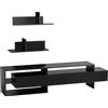 Easycomfort Mobile Porta TV Moderno con 2 Mensole in Legno, Vani Aperti e Armadietti, Nero