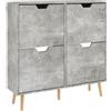 EasyComfort Mobile Scarpiera con 4 Cassetti Ribaltabili a 2 Livelli per 16 Paia, in Legno, 95x26x95 cm, Grigio