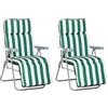 Easycomfort Sedia Sdraio da Spiaggia da 2 Pezzi Pieghevole e Reclinabile, Lettini Prendisole da Giardino con Cuscino Imbottito, Verde e Bianco
