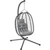 EasyComfort Sedia Sospesa in Rattan a Uovo con Cuscino e Poggiatesta, Altezza Regolabile e Seduta Richiudibile, Grigio
