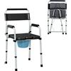 EasyComfort Sedia WC Pieghevole e Regolabile con Braccioli e Schienale, in Acciaio e Pelle PU, 52.5x46x81.5-97 cm, Nero