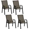 Easycomfort Sedie da Giardino Set 4 Pezzi, Sedie da Esterno Impilabili in Metallo e Tessuto Traspirante, Marrone