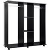 Easycomfort Armadio con 2 Guardaroba, 5 Ripiani e 6 Ruote, in Legno e Alluminio, 120x40x128 cm, Nero