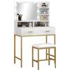 EasyComfort Mobile Toeletta con Specchio, 2 Cassetti, 5 Ripiani e Sgabello, in MDF e Truciolato, 80x40x138 cm, Bianco