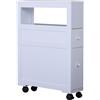 Easycomfort Mobiletto da Bagno 2 Cassetti Salvaspazio con 4 Ruote Legno 16x52x71.5cm Bianco