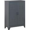 Easycomfort Mobiletto Multiuso 2 Ante Stile Industriale in Metallo per Casa e Garage, 75x33x110cm, Grigio