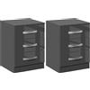 EasyComfort Set 2 Comodini Moderni con 3 Cassetti per Camera da Letto e Soggiorno in Truciolato, 40x36x56 cm, Grigio