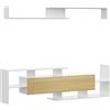 EasyComfort Mobile TV con Mensola a Muro, Ripiani Aperti e Armadietto in Legno, Bianco e Legno Naturale