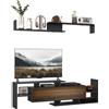 EasyComfort Mobile TV con Mensola a Muro, Ripiani Aperti e Armadietto in Legno, Nero e Marrone