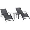 EasyComfort Set 2 Lettini Prendisole e Tavolino con Ripiano, in Tessuto Traspirante e Metallo, 59x169x66 cm, Nero