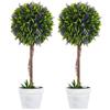 EasyComfort Set 2 Piante Artificiali Verdi a Sfera con Fiori di Lavanda e Vaso con Muschio e Cemento, Ø24x60 cm