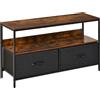 Easycomfort Mobile TV Stile Industriale con Cassetti Pieghevoli in Tessuto e Mensola, Mobiletto TV in Metallo e MDF, 98x29x56cm, Marrone e Nero