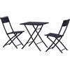Easycomfort Mobili da Giardino in Rattan Set 1 Tavolino e 2 Sedie da Giardino Pieghevoli 3pz Nero